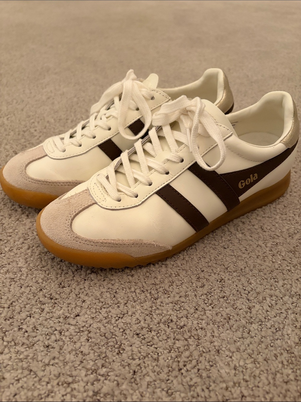 Gola Women’s White and Brown Retro Trainer with Gum Sole